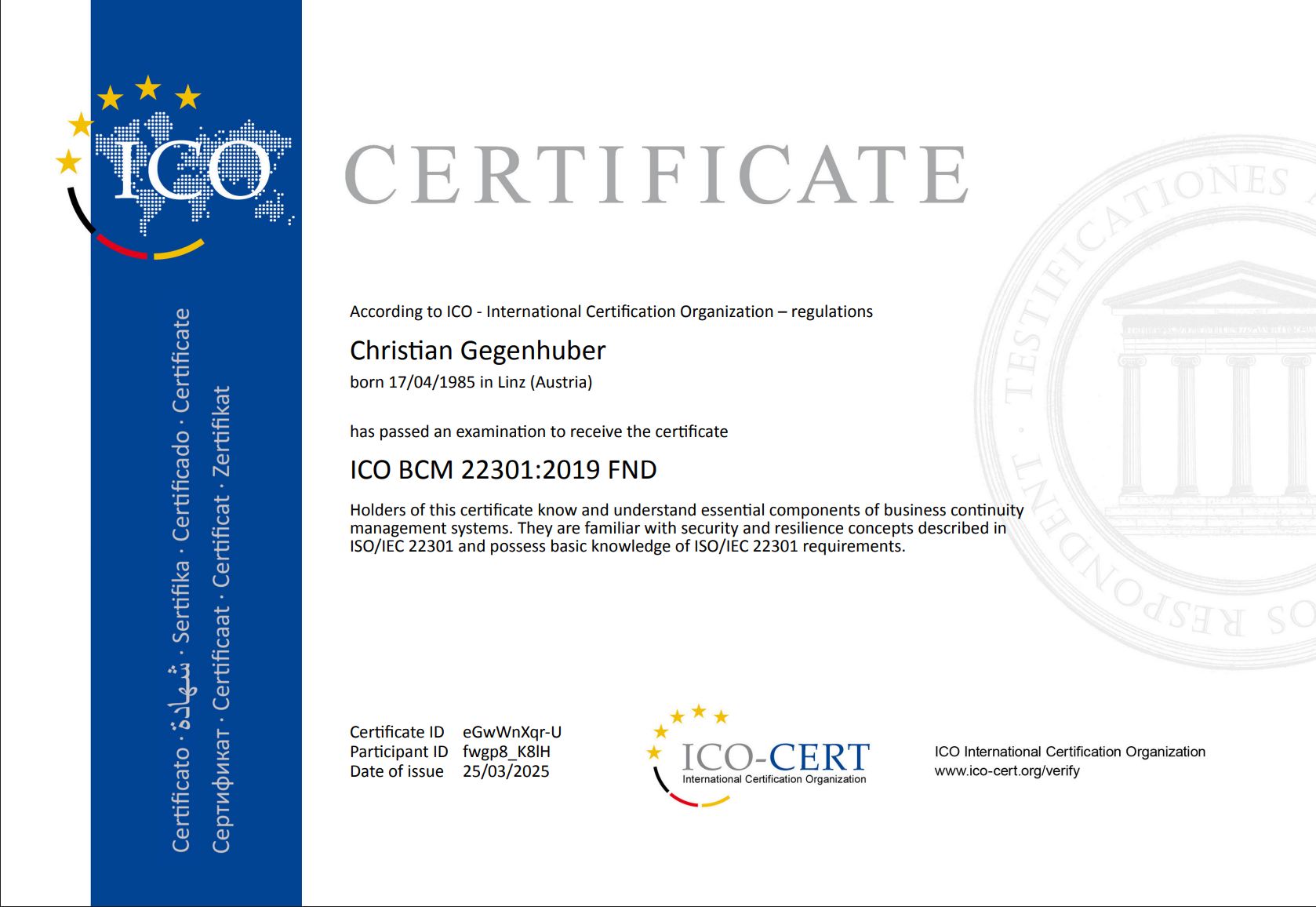 Zertifizierter ISO 22301 Manager Zertifizierter ISO 22301 Manager