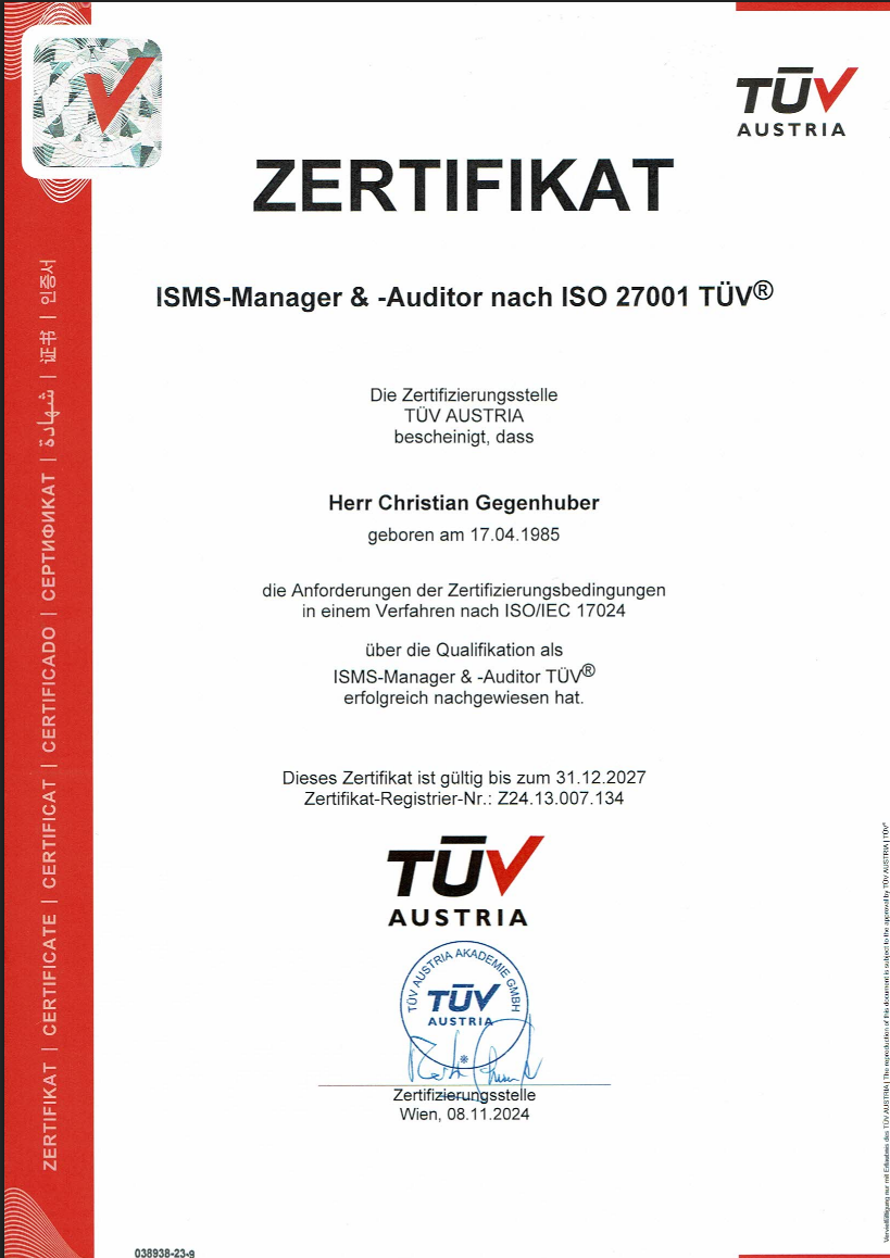 Zertifizierter ISO 27001 Manager & Auditor Zertifizierter ISO 27001 Manager & Auditor